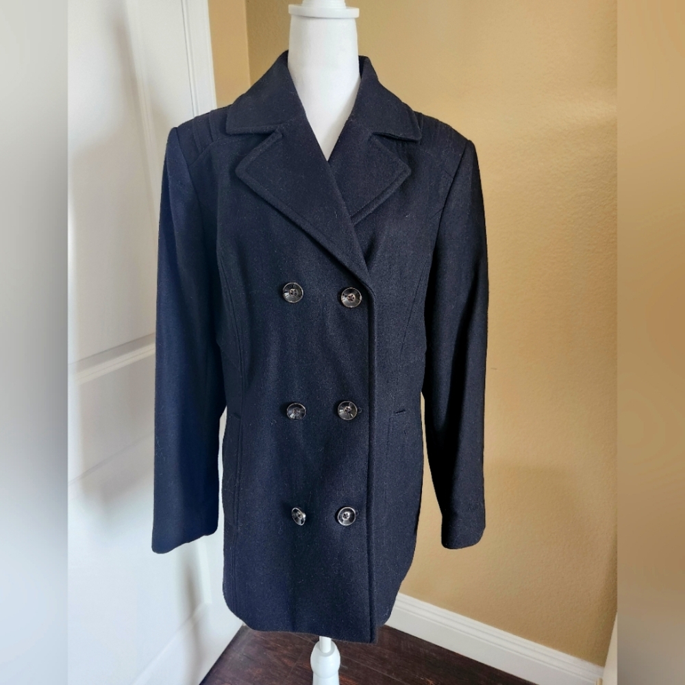 I.N.C. International Concepts Double Breasted Black Peacoat, Wool, Size XL